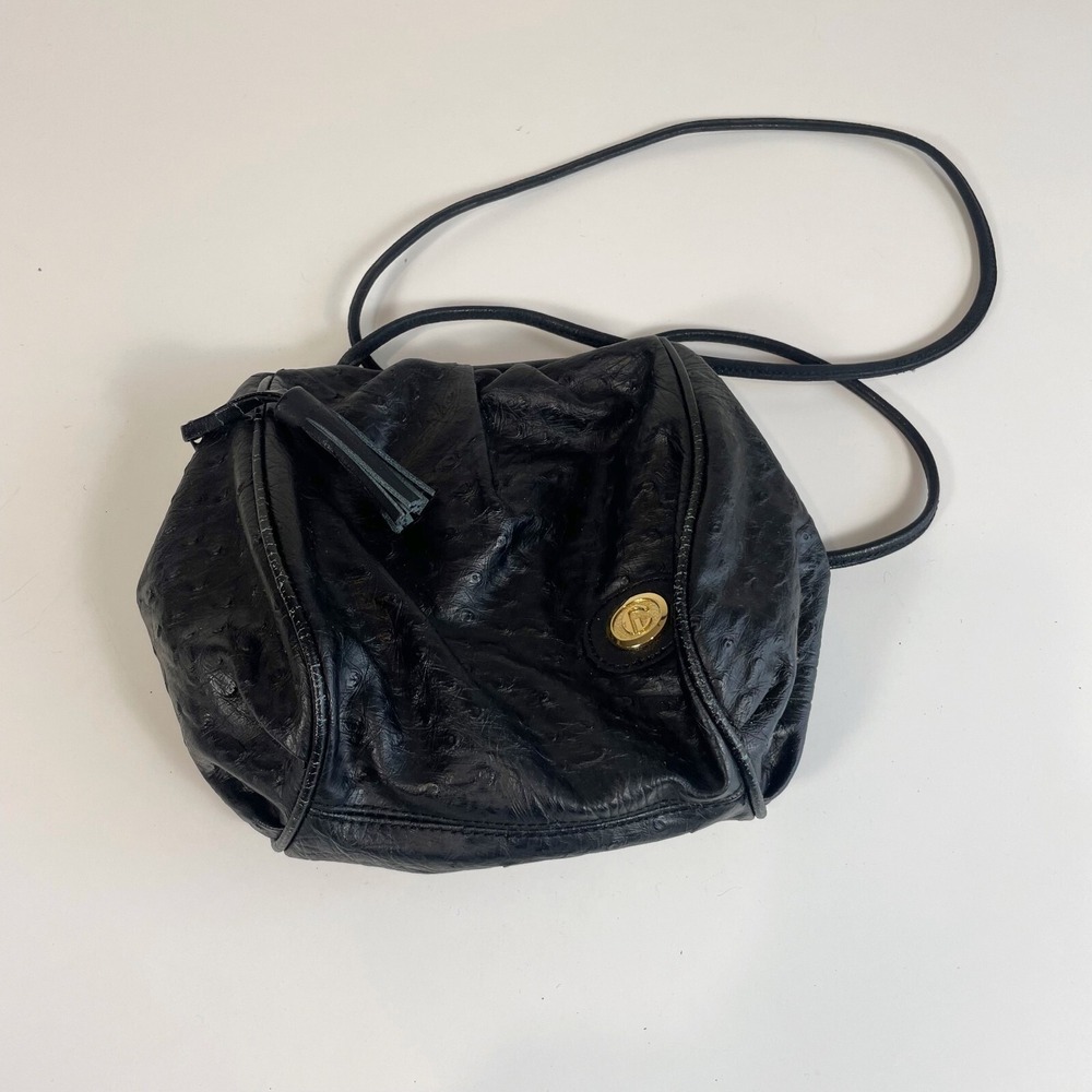 Carryland Leather Shoulder Handbag Black M Lined Zip Inner Pocket‎ Tassel Logo